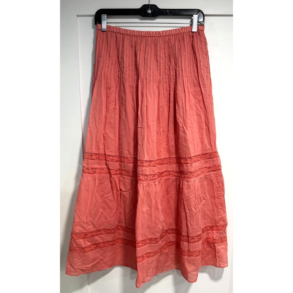 J. CREW Tiered Lace-Trim Pintuck Organic Cotton Skirt Elastic Waist Size XS